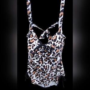 Hilor Leopard Print Women's Swimwear TANKINI TOP FIT & FLARE Shirred Sides Sz 20